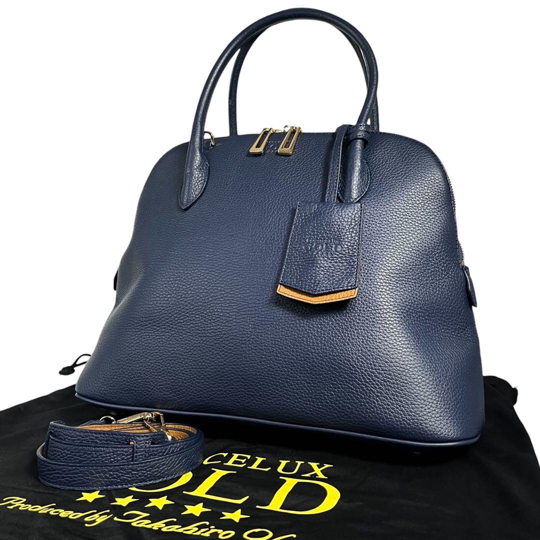 極美品　COCOCELUX GOLD 2WAYバッグ ネイビー 紺 レザー781