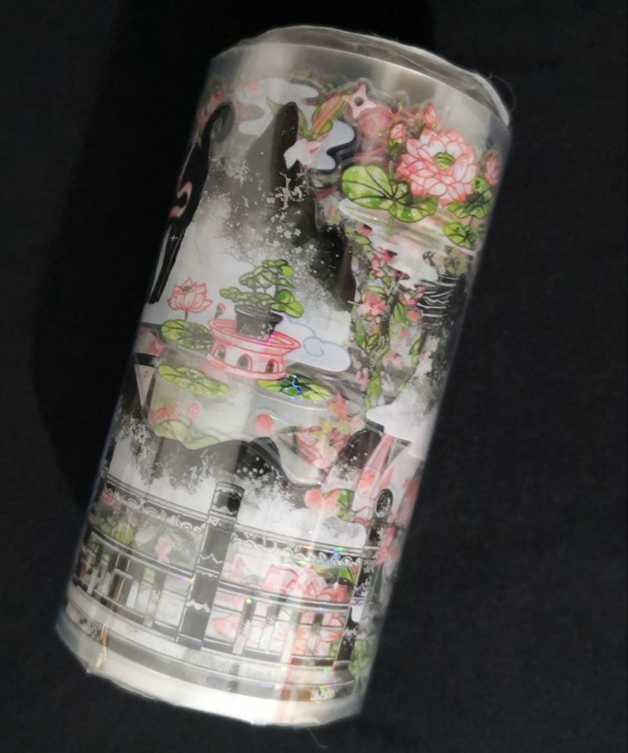 【8753】海外　マステ　5.85m巻売り　貝殻光カッティング　猫　古風