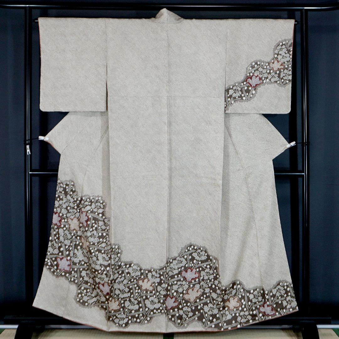 躾糸付未使用　総絞り　ブラウンゴールド　正絹訪問着　160cm　a650