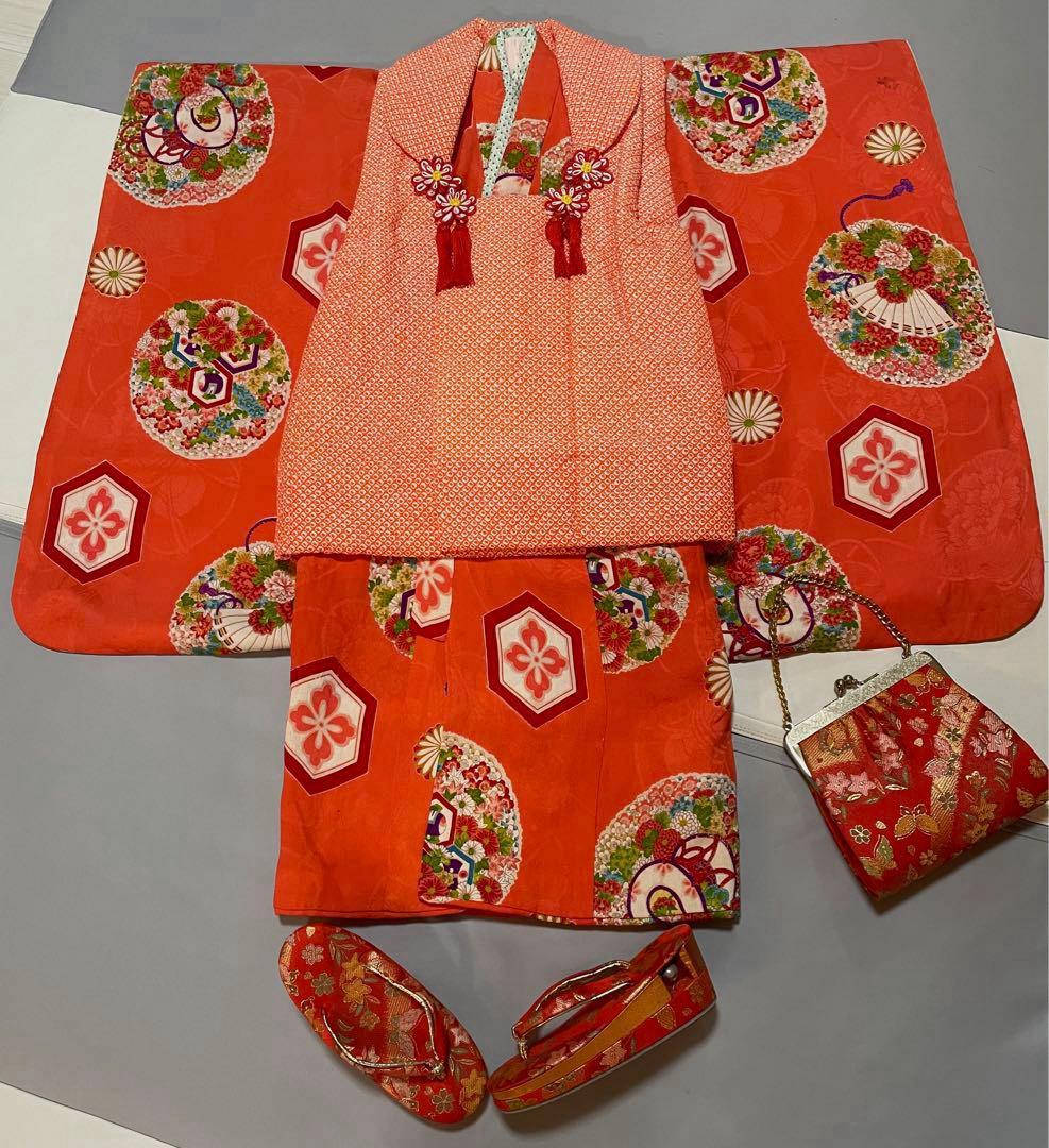 七五三 3歳 女の子 子供 アンティーク 着物 正絹 被布 セット