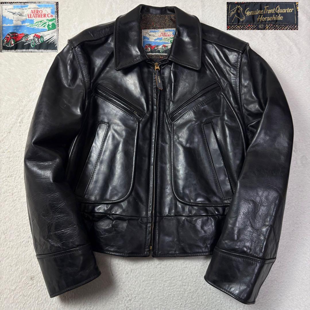 馬革 SIZE42 AERO LEATHER Co ライダースジャケット 茶芯