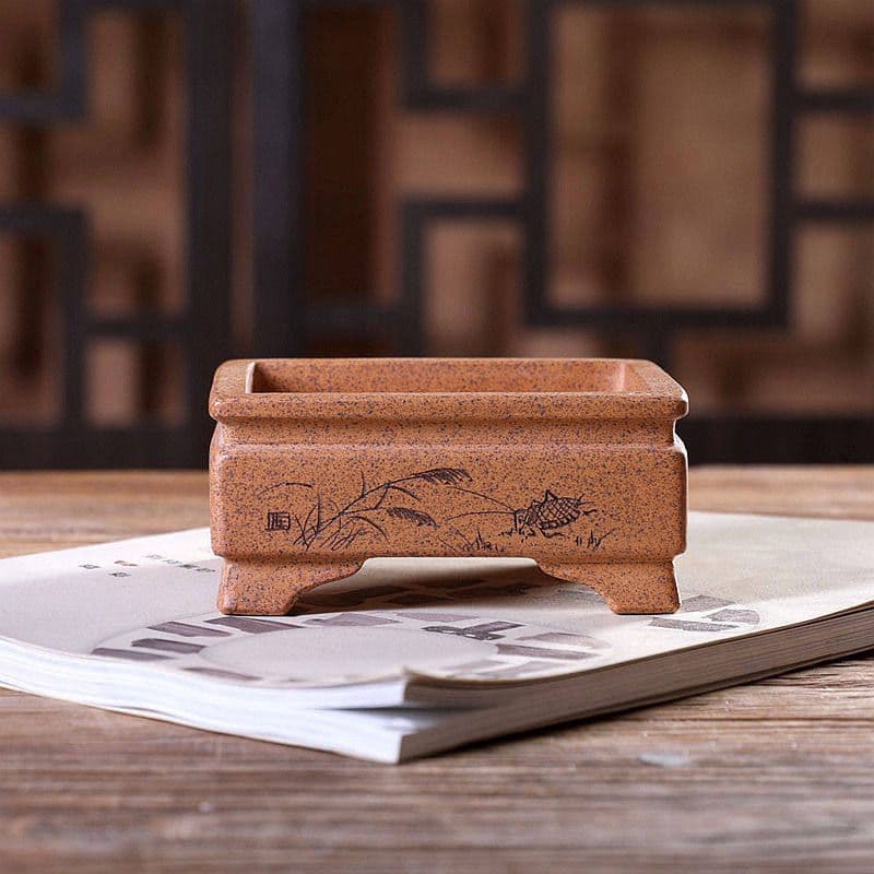 束口長方鉢 紫砂の鉢 盆栽鉢 植木鉢 小品盆栽鉢 大品盆栽鉢