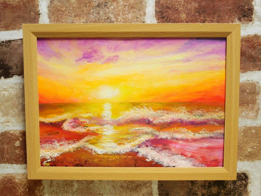 油絵 絵画 【夕暮れの波】