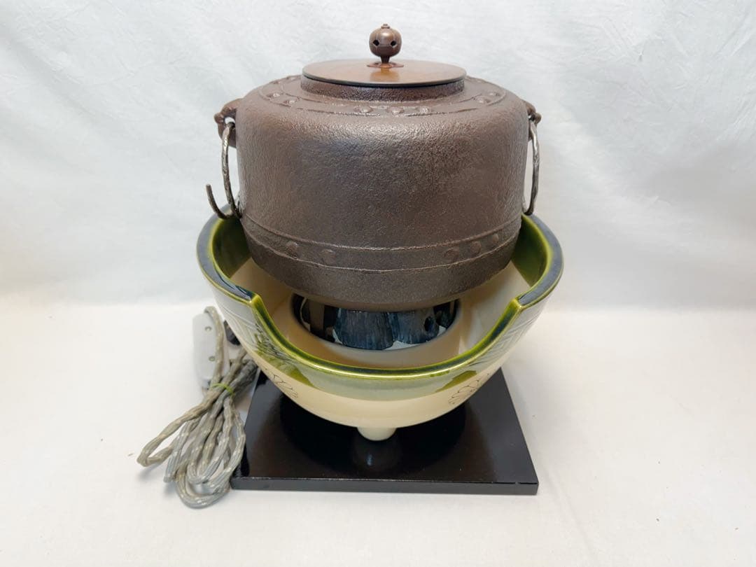 茶道具 織部 野々田商店製 風炉型 電熱器 釜2点セット 紙箱