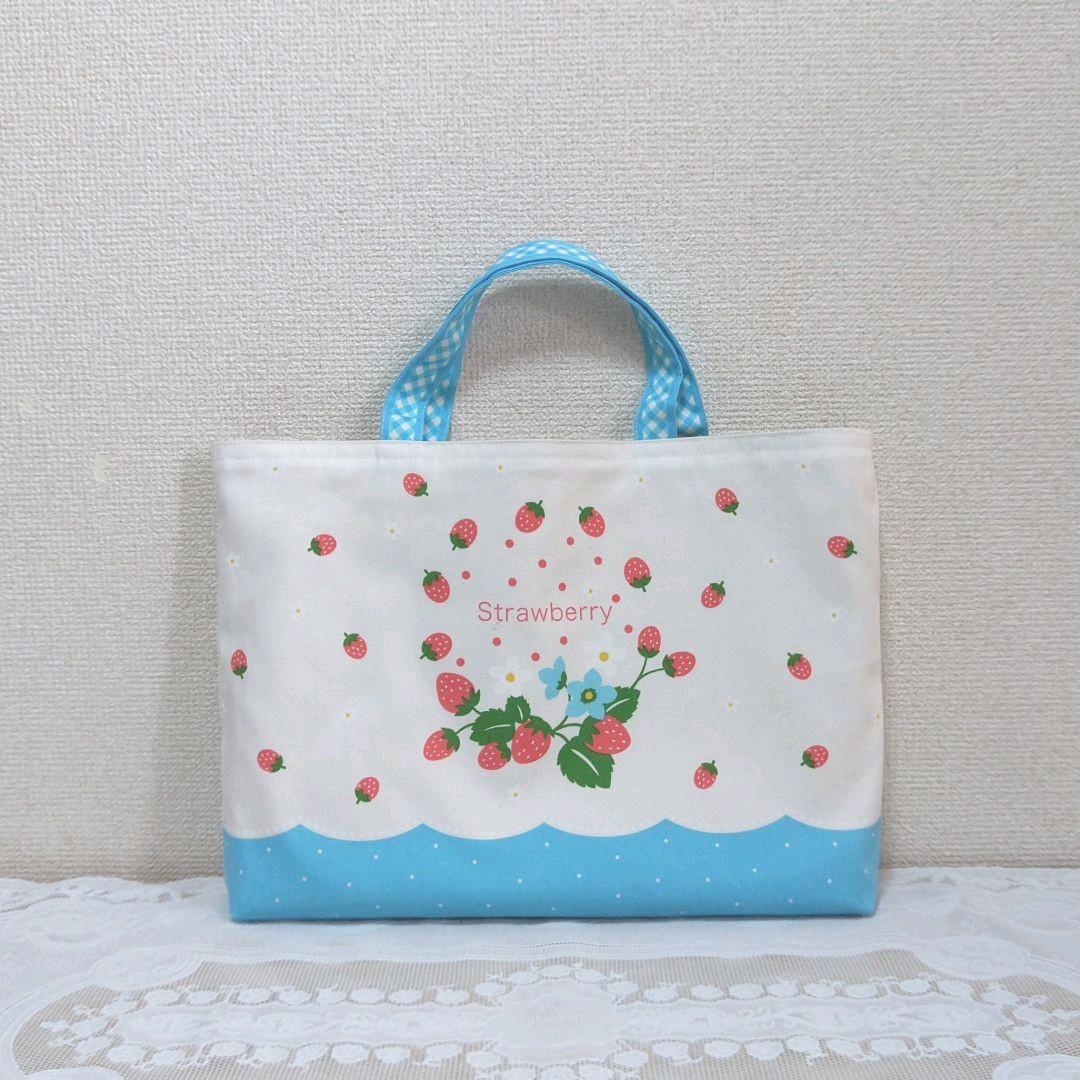 レッスンバッグ　シューズバック　巾着袋　セット　　イチゴ水色