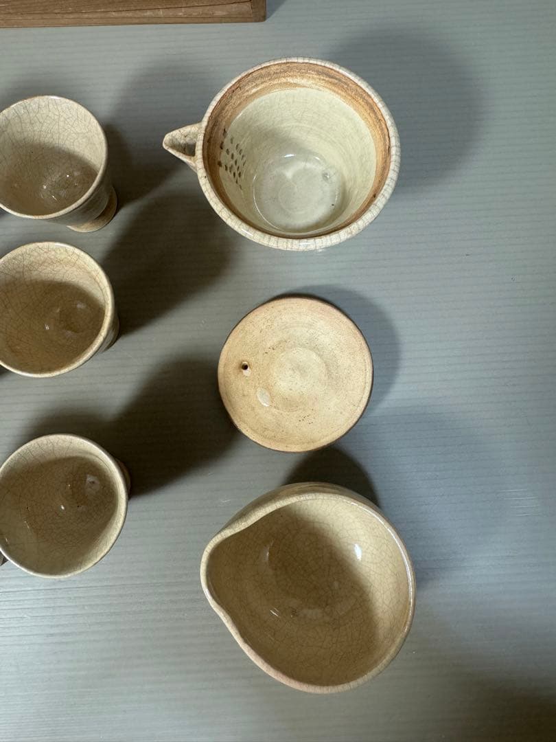 2264 十三代　坂田泥華作　萩焼　茶器セット　宝瓶1客　湯冷し1客　湯呑6客