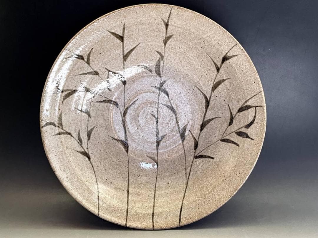 大皿■絵唐津笹紋皿 唐草 飾り皿 料理皿 粉引 古美術 時代物 骨董品■