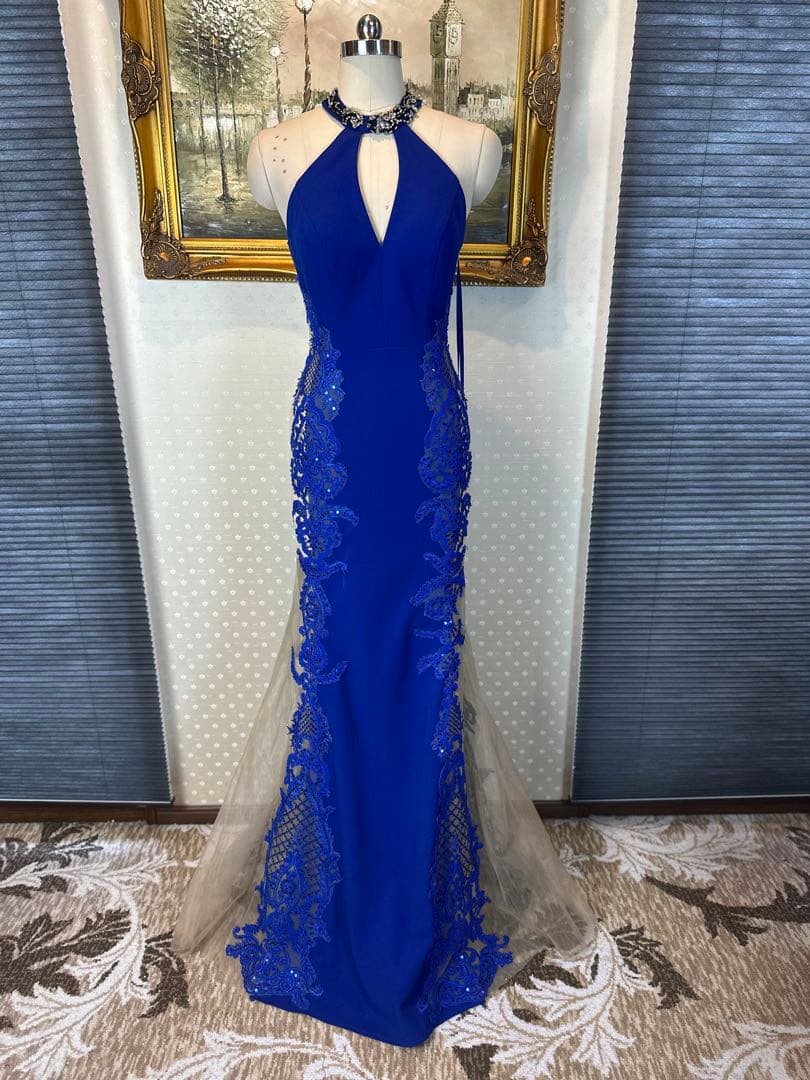 ブルー ビーズ装飾 マーメイドドレス