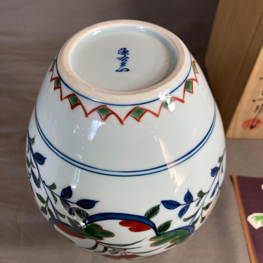 【源右衛門】古伊万里の伝統　日本の名窯　舘林源右衛門作　染錦古伊万里椿絵　花瓶