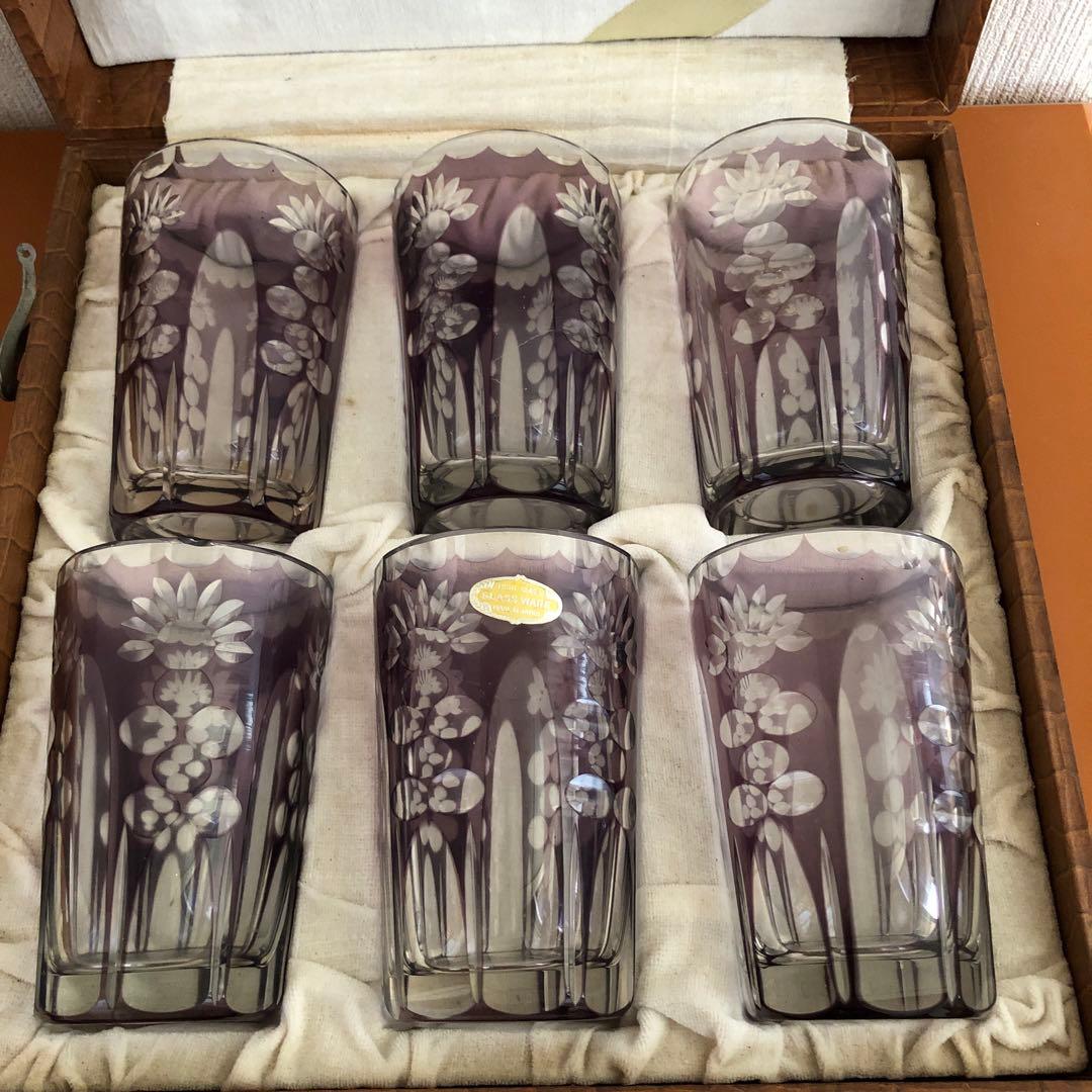 昭和レトロ　被せガラスコップセット