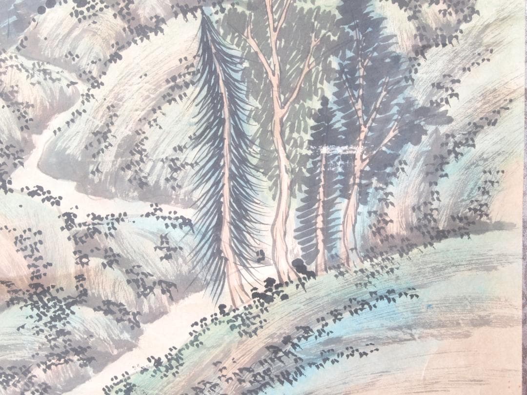 骨董掛け軸】風景図 中国　唐時代 肉筆保證 掛け軸AK1018-2A10-3