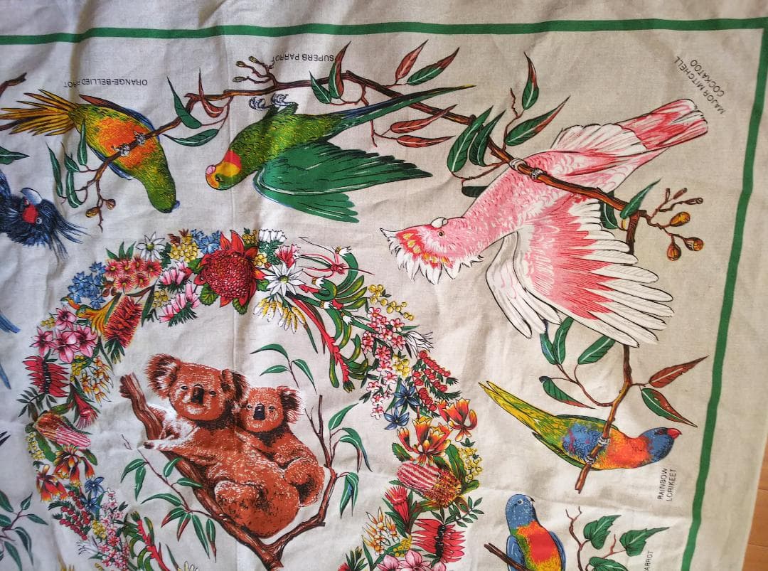 ヴィンテージ オーストラリア コアラ　野鳥プリント テーブルクロス