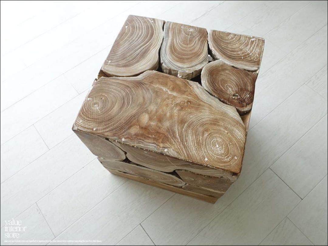 無垢 チークブロックスツールN 40x40cm