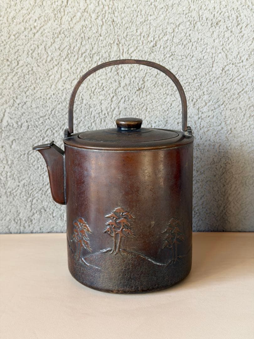 松の絵　金正堂　古銅　水注　やかん　茶道具　時代物　重さ約477g