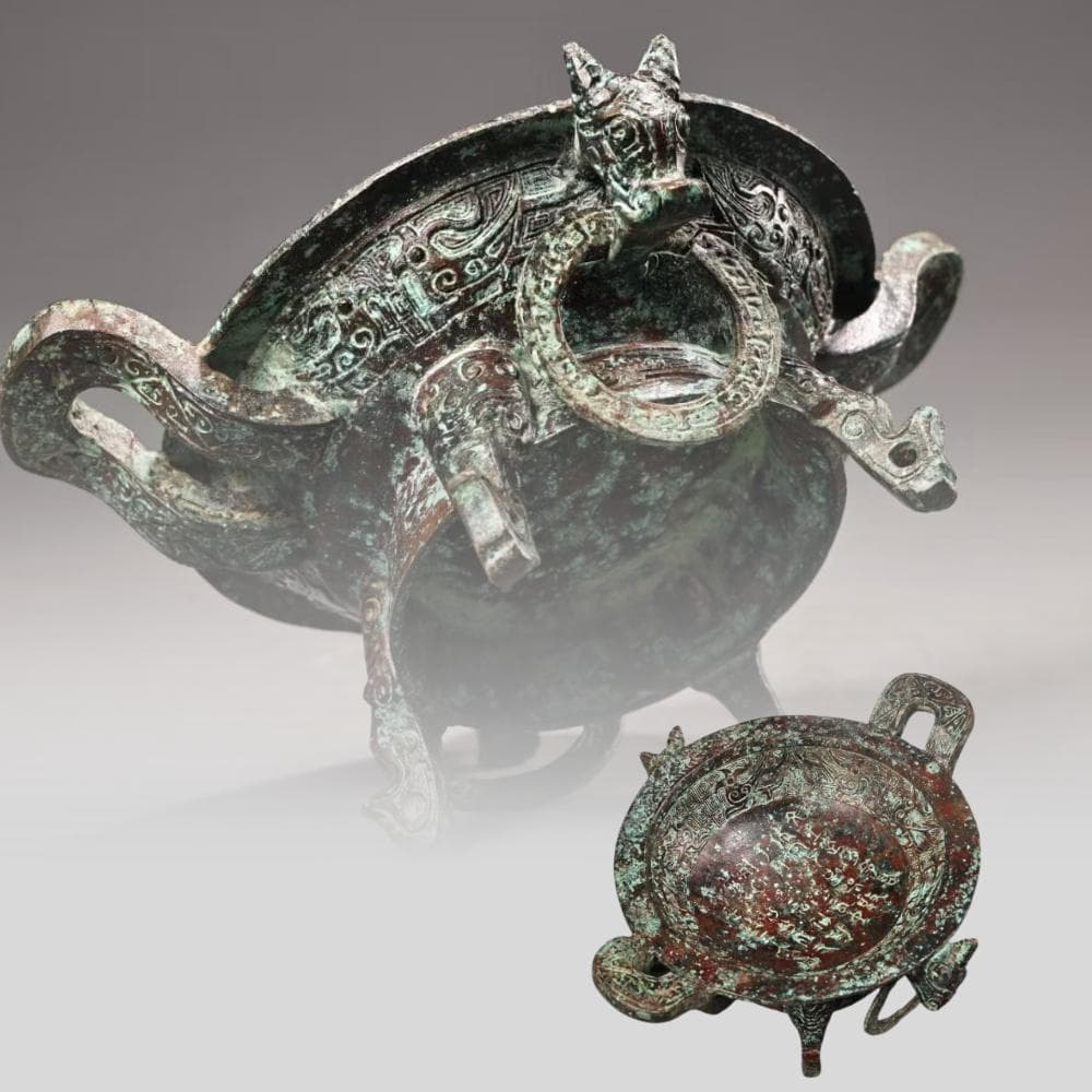 中国古美術『旧蔵 青銅鍋』純銅製 古銅器 置物 擺件 時代物 下郷収蔵 唐物