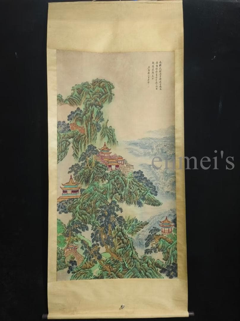 中国古美術 清代 王原祁作款 山水画 水墨画 宣紙 肉筆 六尺中堂画 掛け軸