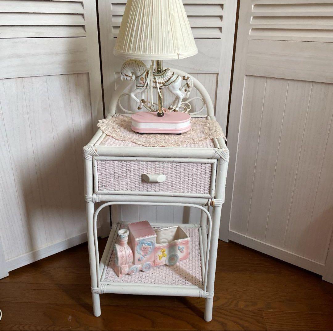 ヴィンテージ ウィッカー　ラタン　籐　サイドテーブル　棚