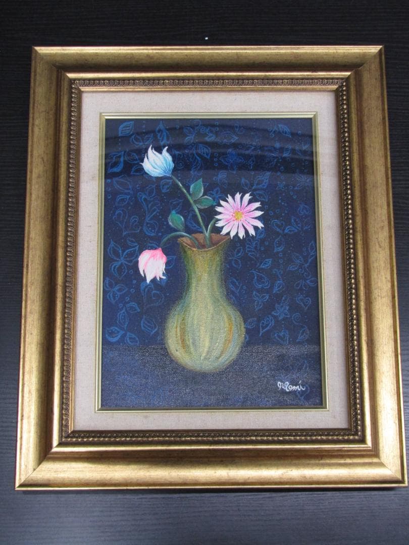 油彩画 国際美術家友好協会正会員 橋本のぞみ 『花』F4号 真作証明書付