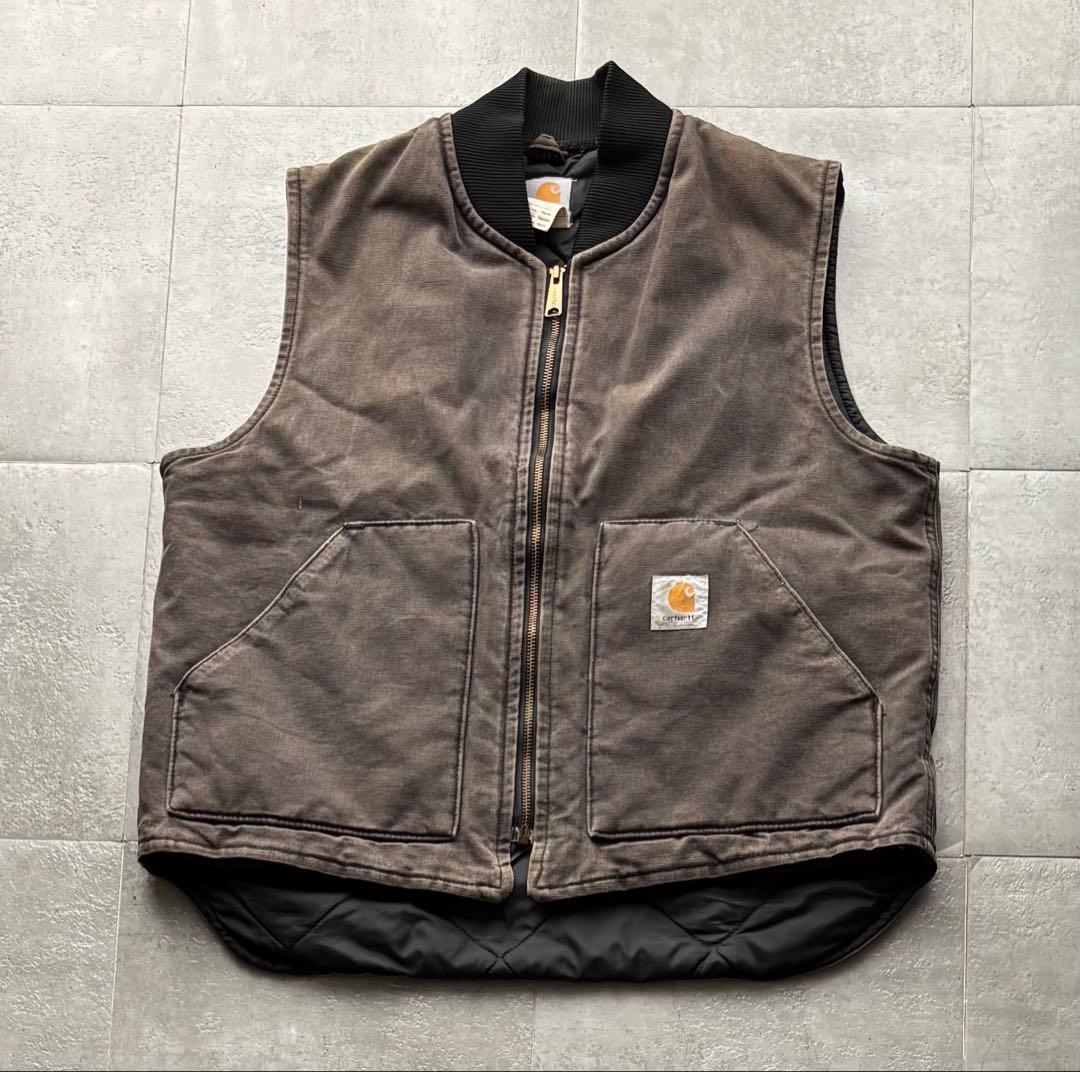 USA製　カーハート　ダックベスト　鬼フェード　ブラック　V01 BLK