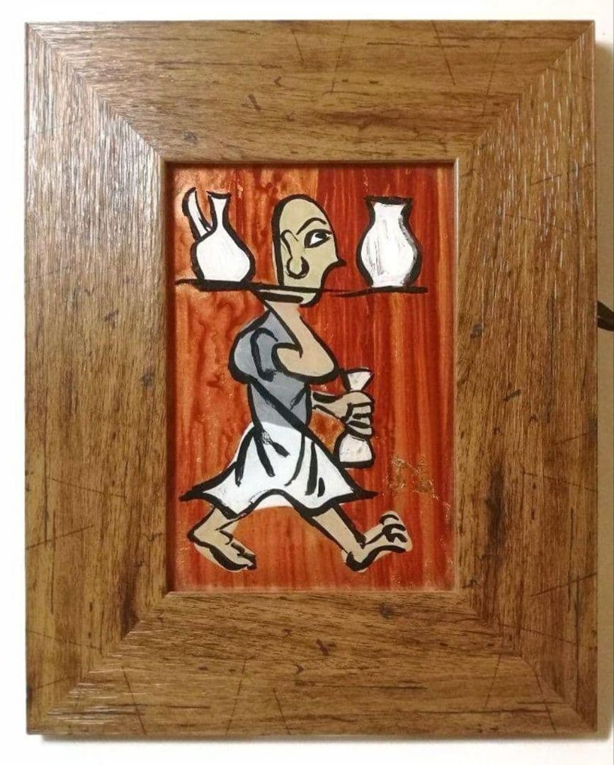 芹沢銈介　ガラス絵　肉筆　個展用額装