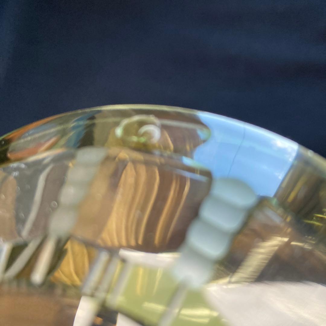 古い江戸切子(うぐいす色)小皿2枚　11×2cm ひび、かけあり　割れなし