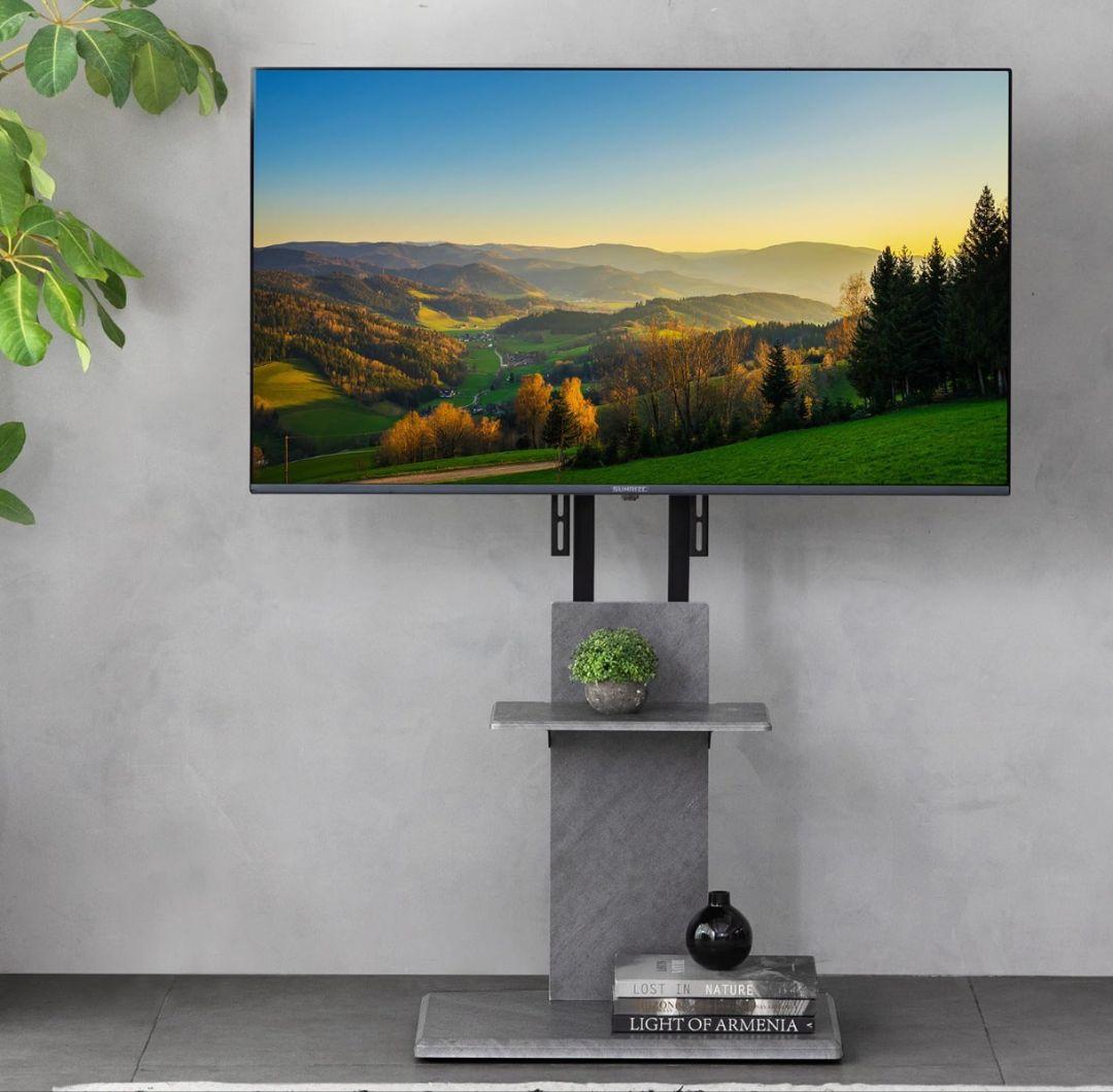 モダンデコ テレビスタンド 棚付 32～70インチ対応　モルタルグレー×ブラック