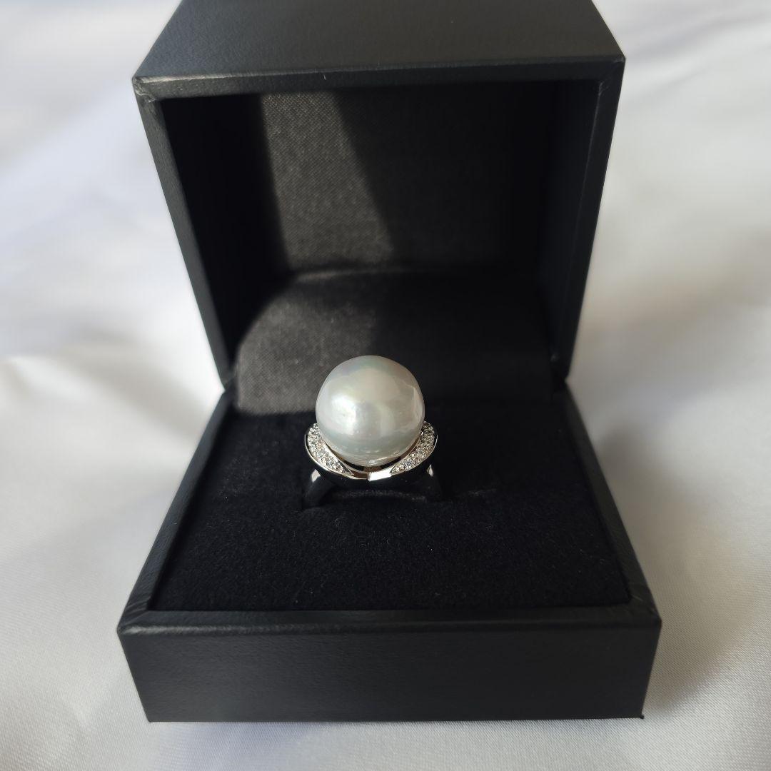 SV天然南洋白蝶真珠プラチナカラー系超大珠リング 15.62mm #14