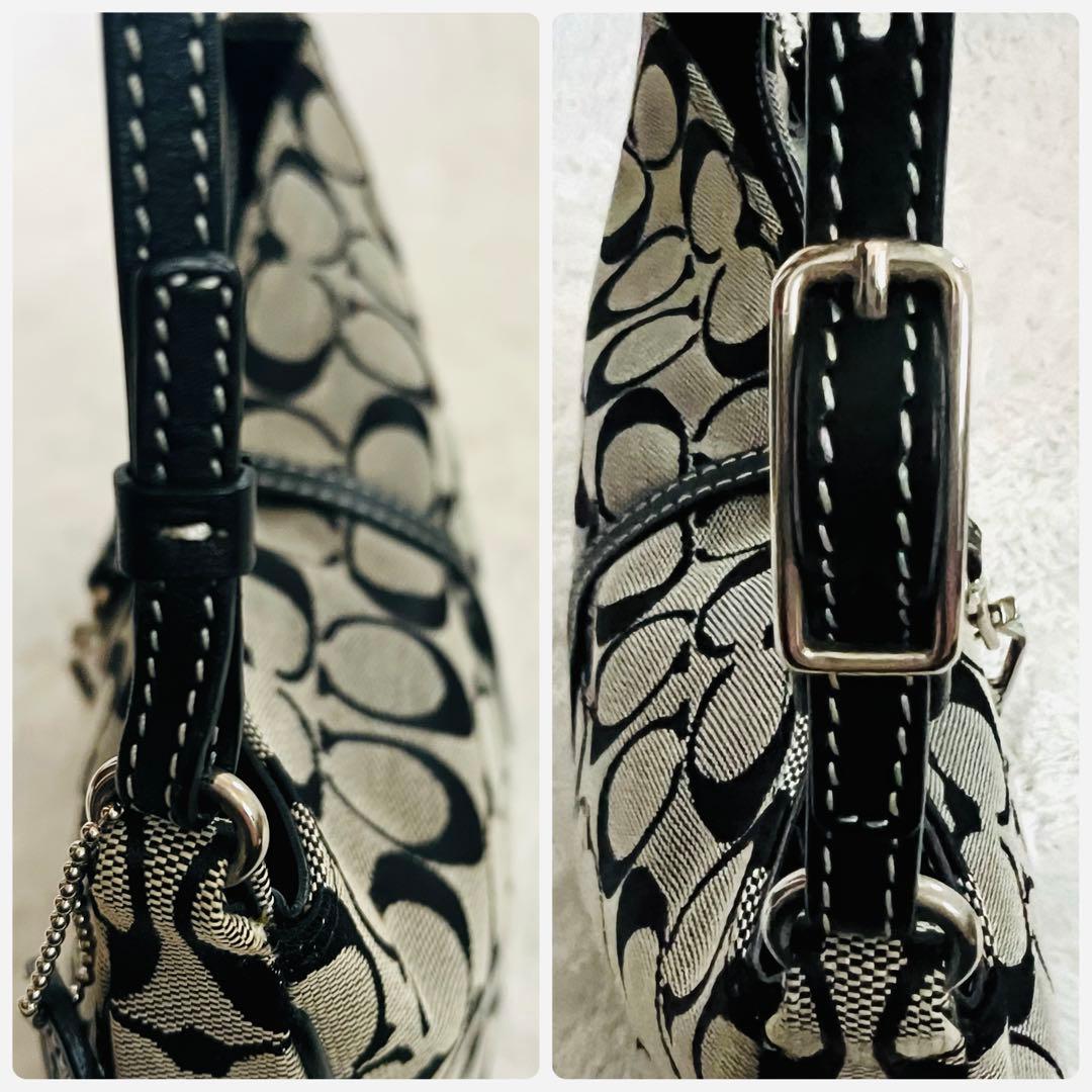 COACH シグネチャー ワンショルダー ブラック×グレー キャンバス レザー