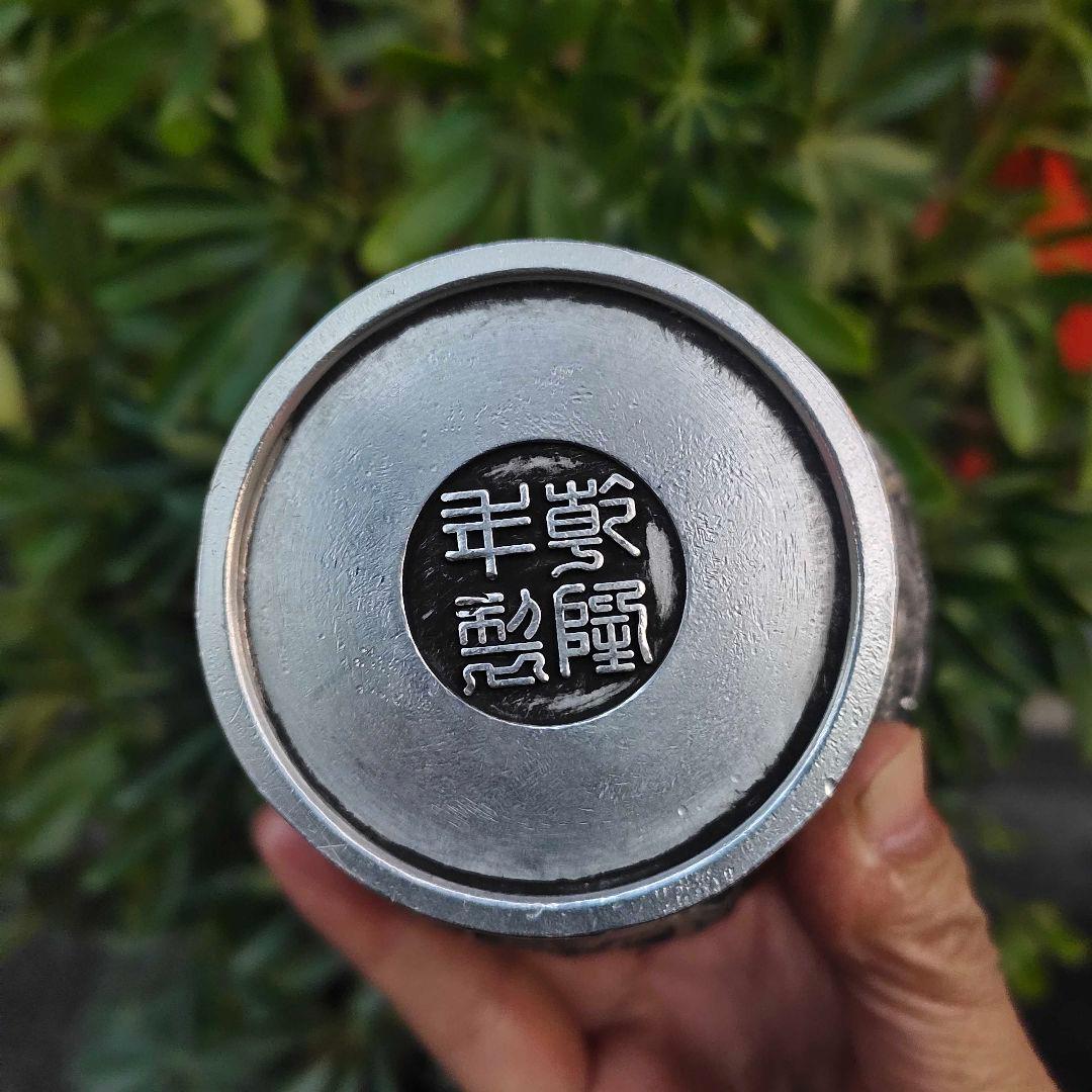 銅 細 工レリーフ龍鳳将軍缶 茶缶茶道具 工芸品 美術品 置物