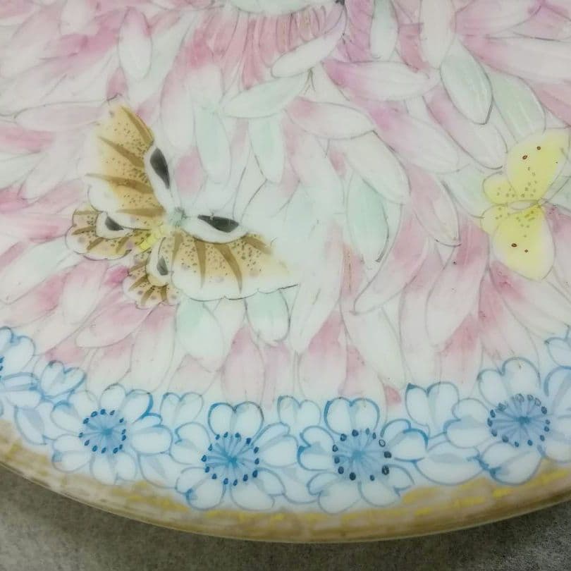 逸品　貴重里帰り名品　中島造　華蝶紋彩色鑑賞皿　横浜焼　オールドニッポン　和骨董