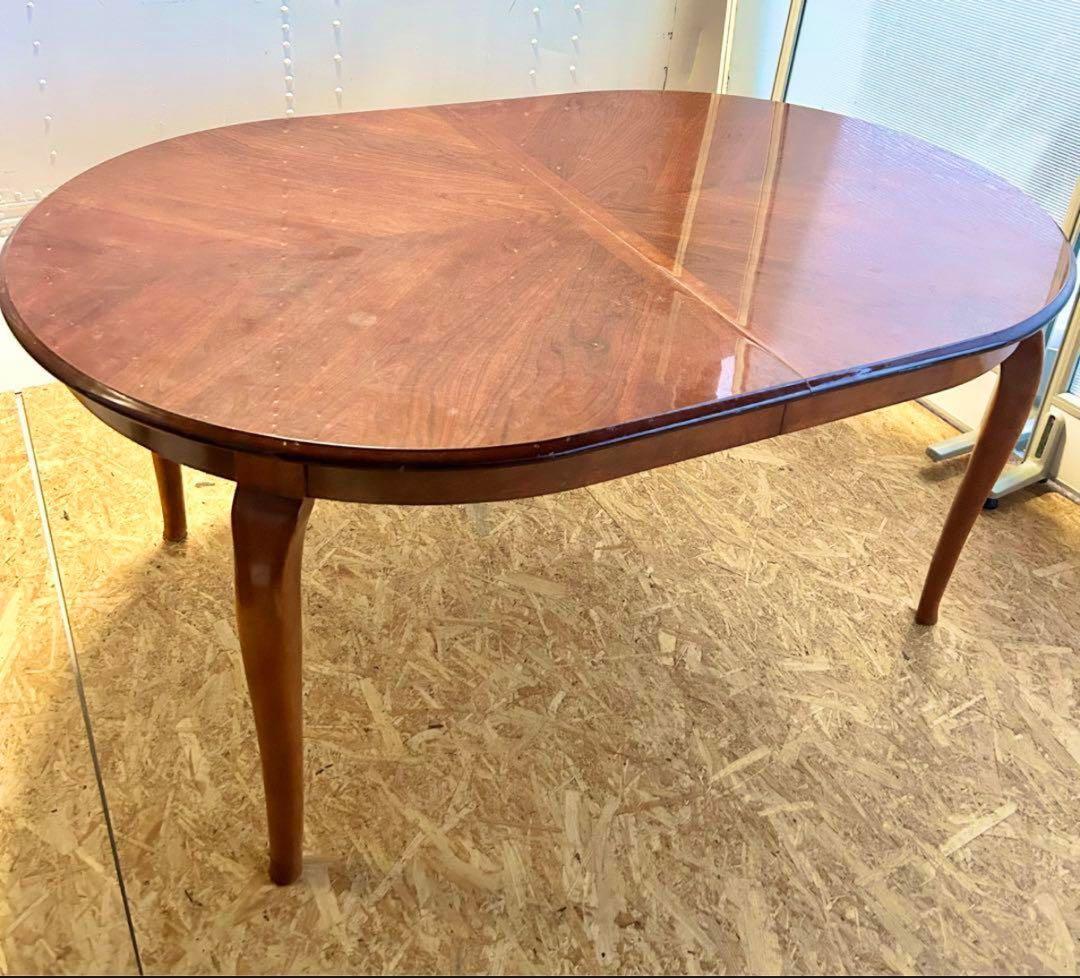 【値下げ】伸長式木製楕円形ダイニングテーブル　アンティーク