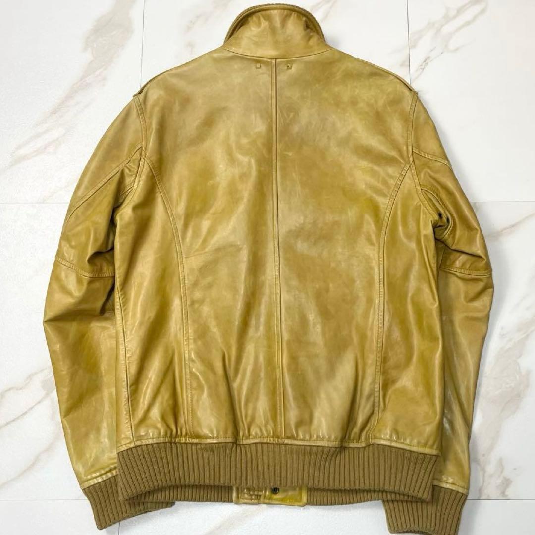 【希少色 XL】アヴィレックス レザージャケット シングル ライダース イエロー