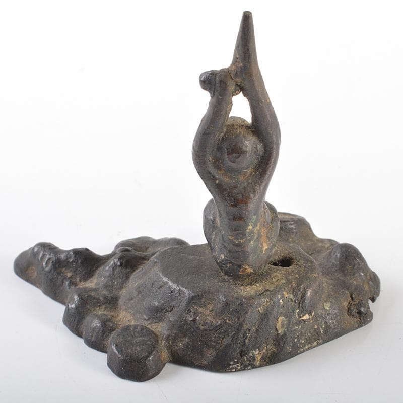 中国　古銅　猿　燭立　置物　C　R6344