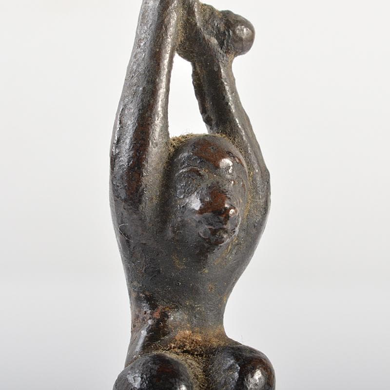 中国　古銅　猿　燭立　置物　C　R6344