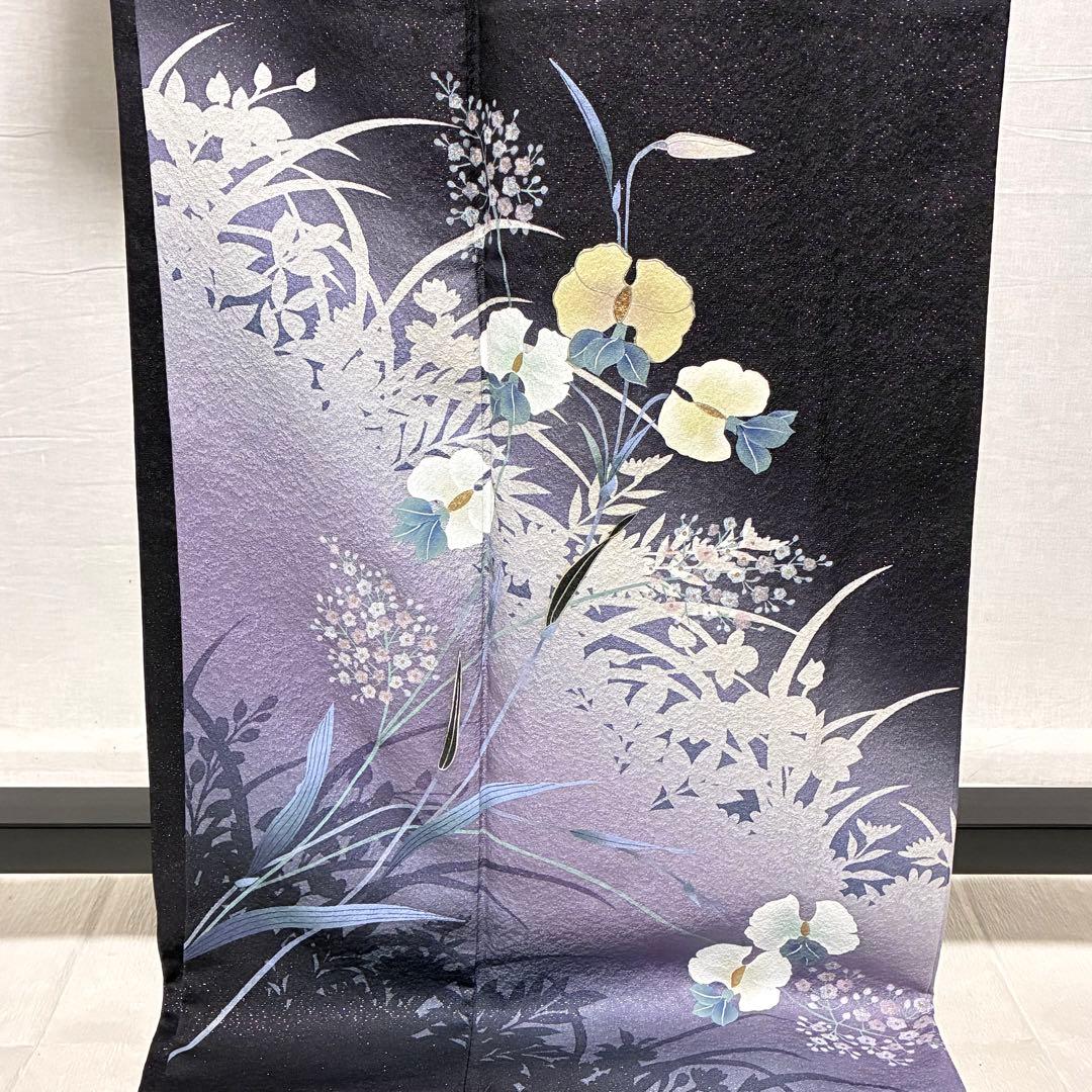 D12 訪問着 京友禅の巨匠 頼田勉 胡蝶蘭 金通し 正絹 着物 袷 極美品