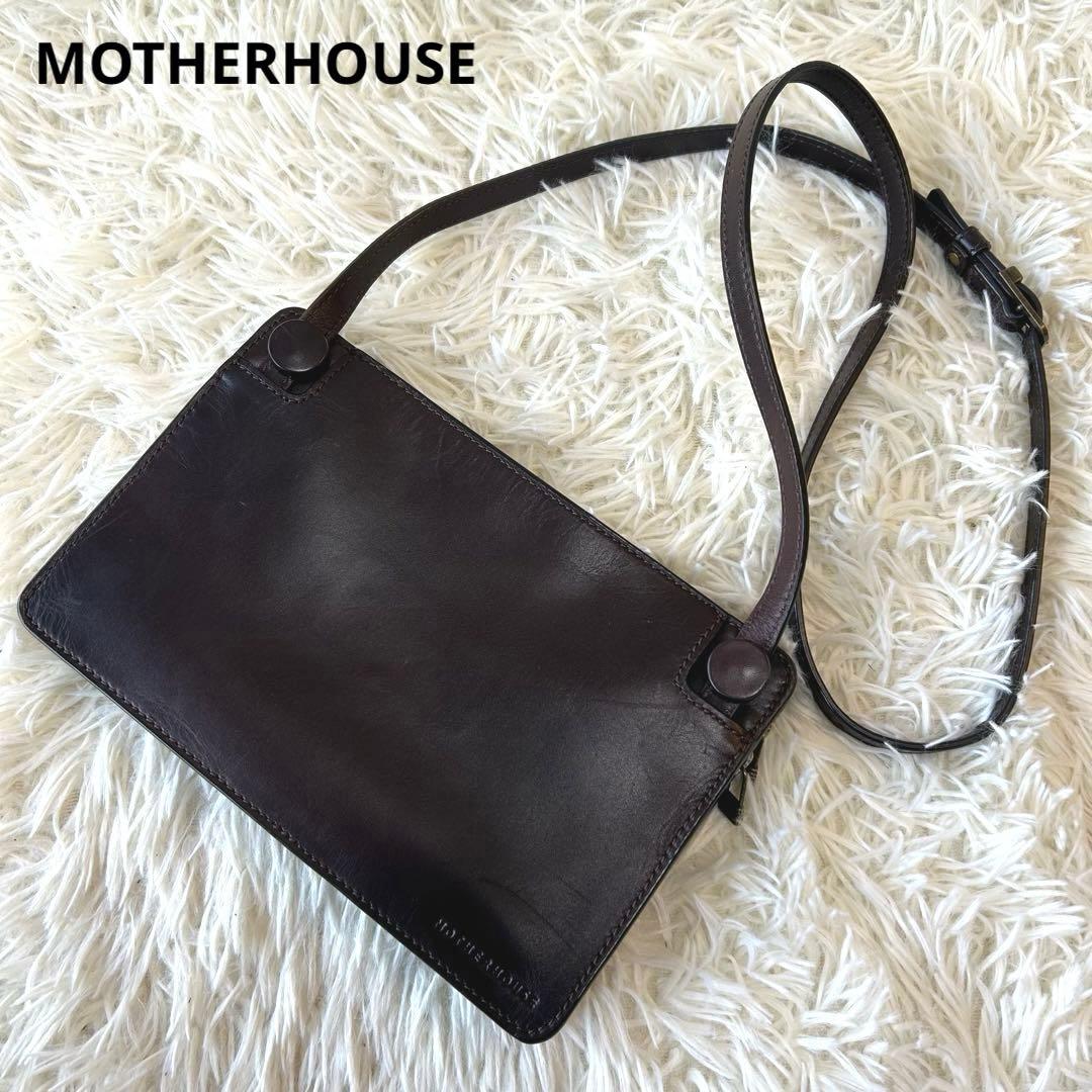 美品 マザーハウス アンティーク サコッシュ ロゴ刻印 レザー ブラウン