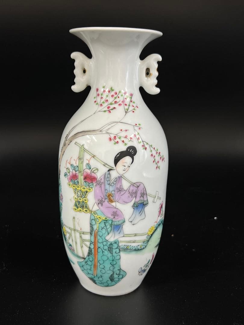 中国古美術/粉彩人物花瓶 【光緒年製】在銘/F