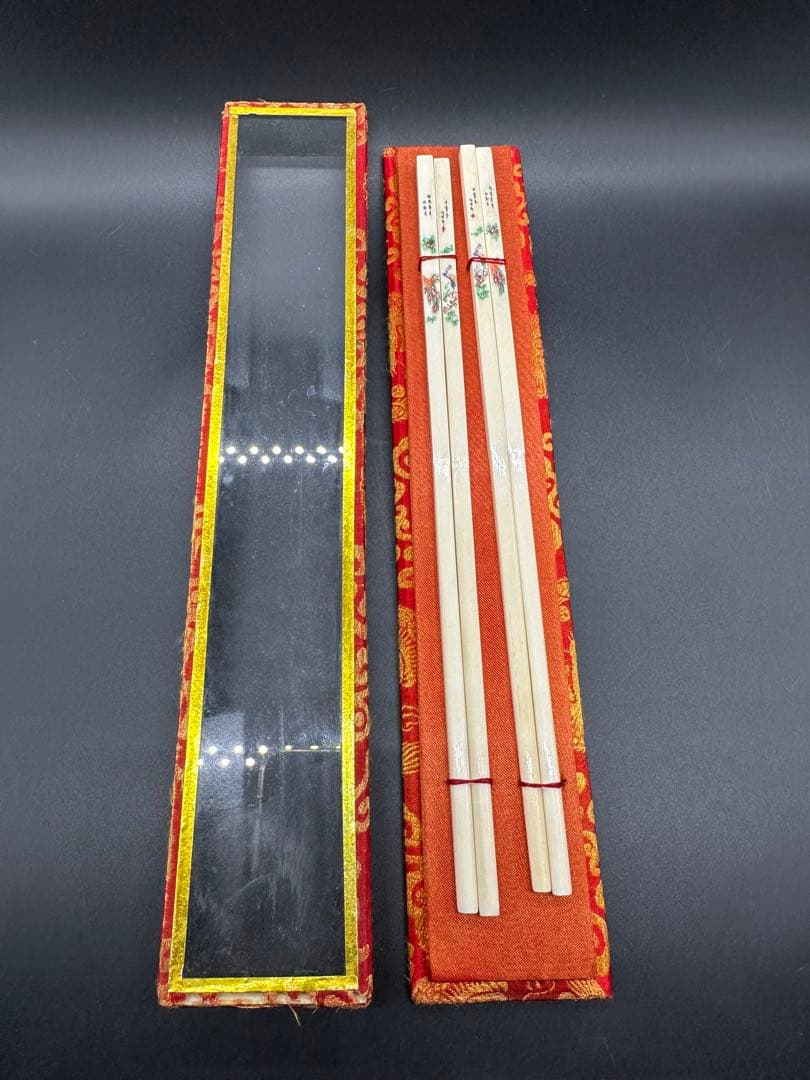 天然材質　牙雕箸　はし　彫刻　中国　骨董　古美術