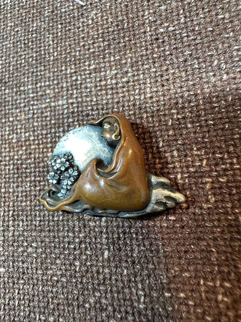 達磨　桜　煙草入れ金具　銀と銅製　すごく細かい　明治時代　骨董古美術