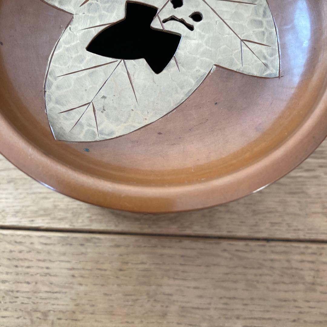 玉川堂　葉文　銅製　鎚起銅器　建水　茶こぼし　共箱　伝統工芸品