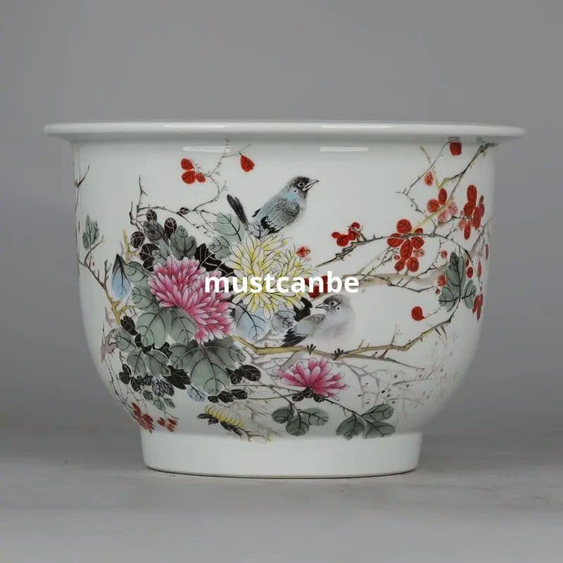 景徳鎮 花鳥紋蘭盆 盆栽鉢 中国鉢 植木鉢 多肉植物鉢 小品盆栽鉢 山野草鉢