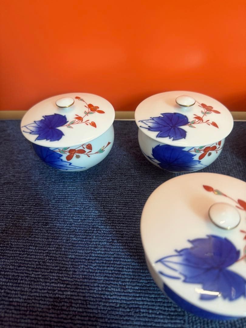 2030 香藺社　相思花　湯呑蓋付　6客　未使用