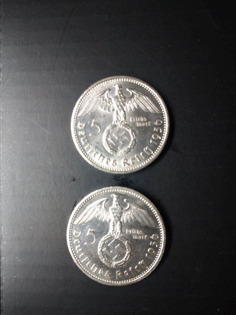 ドイツ5ライヒスマルク硬貨 銀貨／シルバー1936年2枚セット
