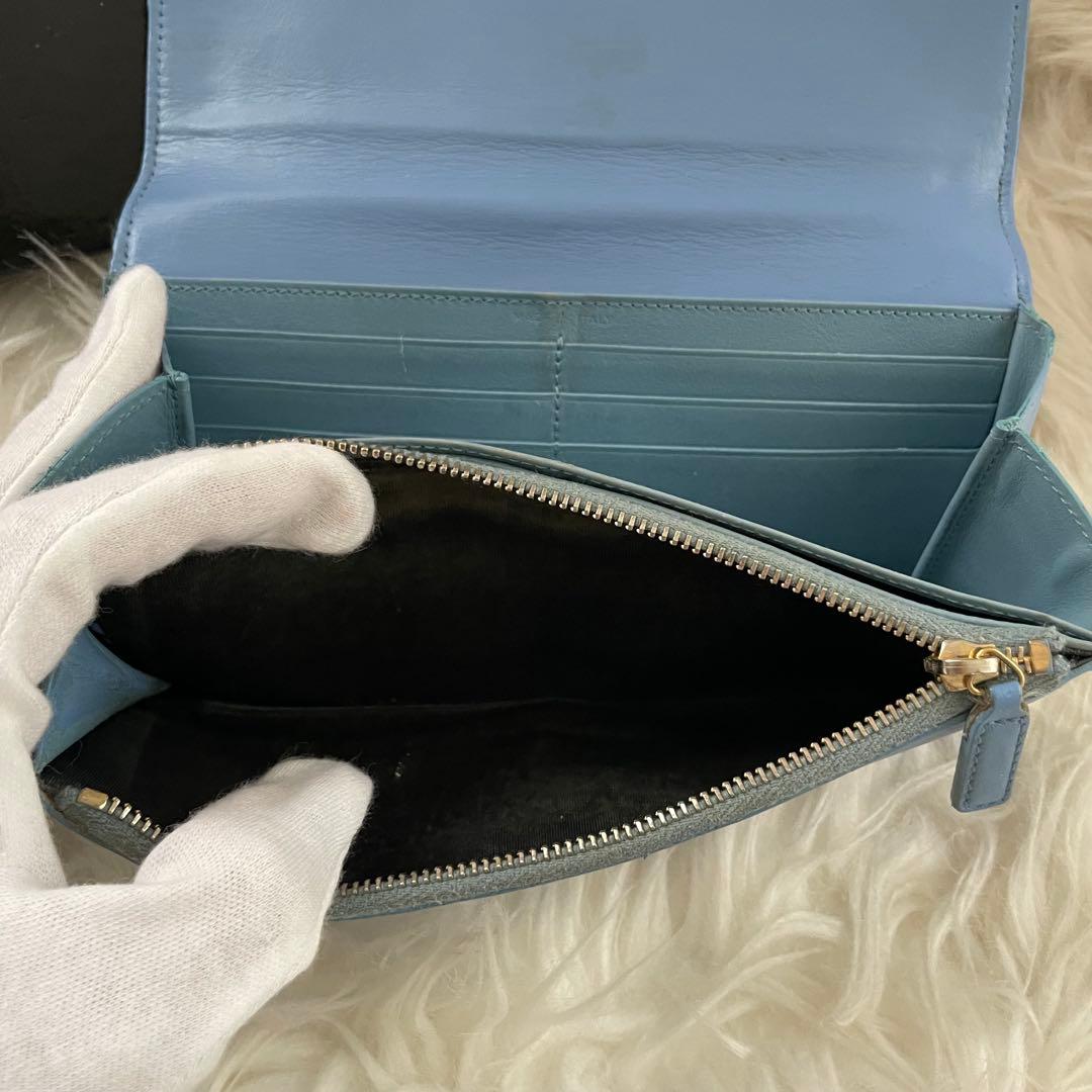 イブサンローラン YSL 二つ折り 財布 ブルー 青 ゴールド