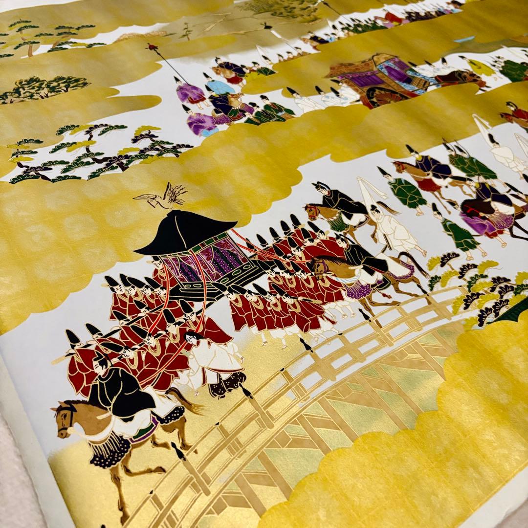 美濃和紙 友禅染 大判アート 2枚セット（花鳥／平安絵巻） 絵画　日本画