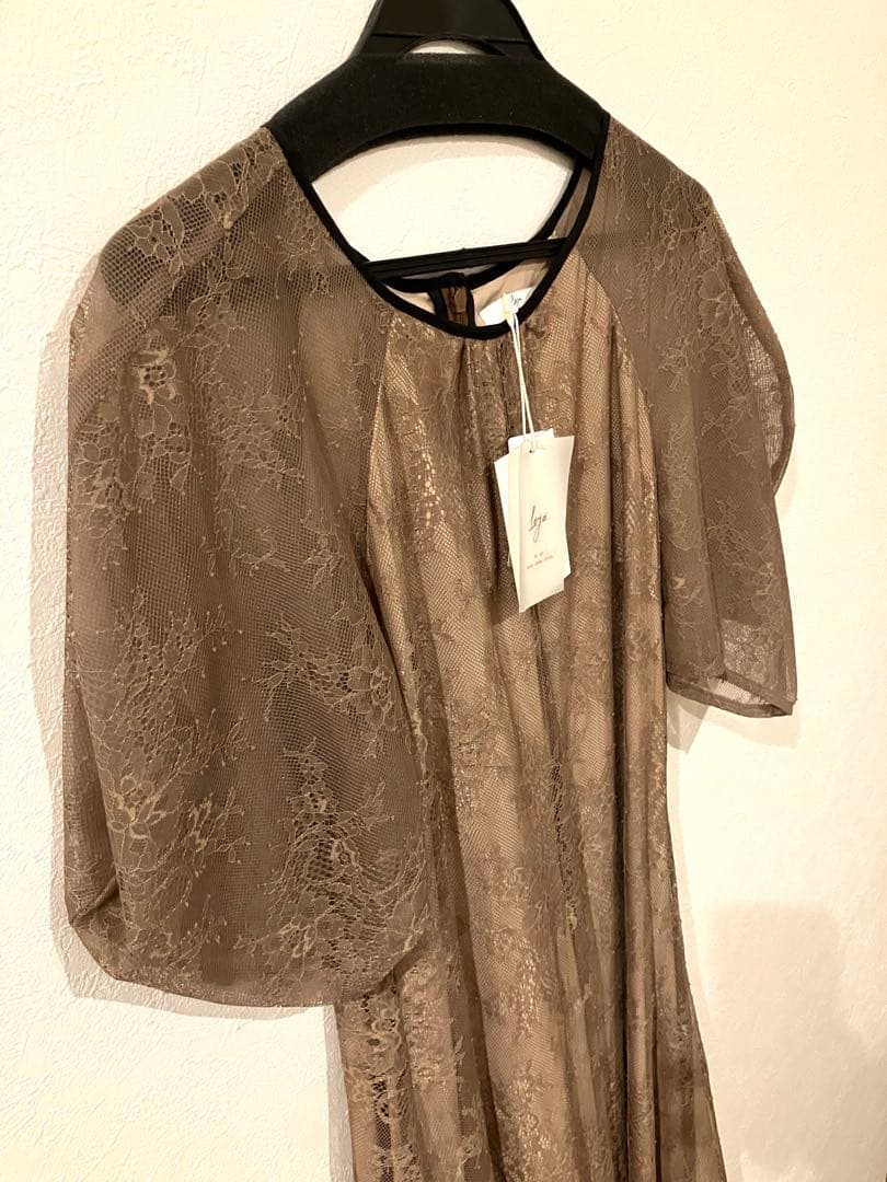 【LEJA】パフスリーブウエストリボン総レースロングドレス