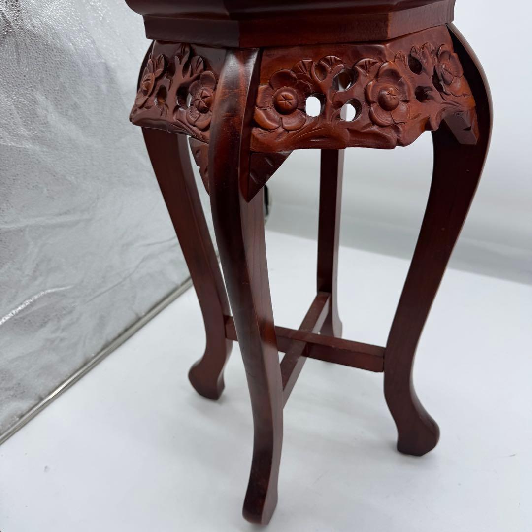 李朝様式家具 銘木 花梨 透かし彫り サイドテーブル 八角形 花台 飾り台