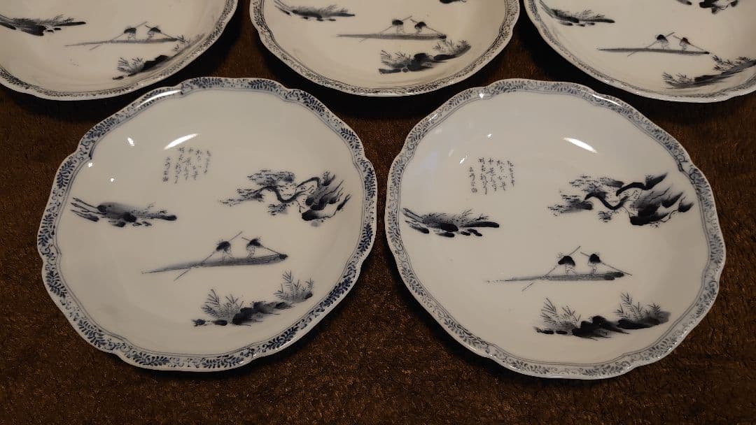 古伊万里　伊万里　染付　輪華皿　６寸皿　蔵出し　５客