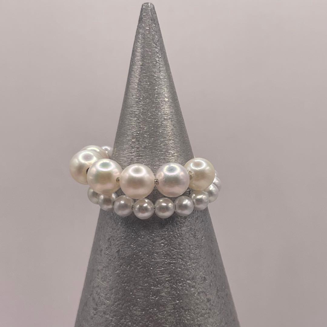 アコヤ真珠と淡水真珠のコンビネーションリング