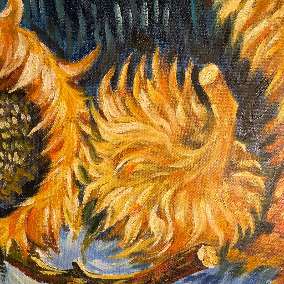 ★秀作★ 手描き油絵 ゴッホ 4本の切ったひまわり 絵画 インテリア 油彩画